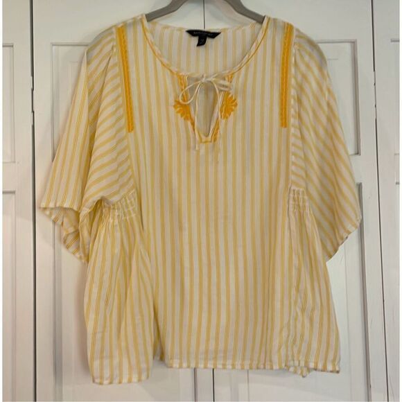 Banana Republic yellow striped embroidered detail blouse M - Picture 3 of 10